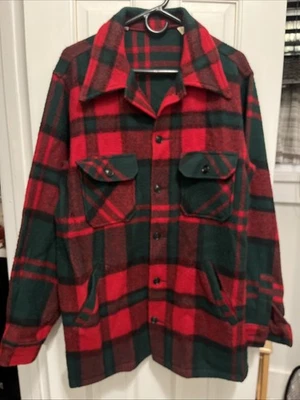 Vintage Woolrich Red Green Plaid 100% Wool Cruiser Shirt Jacket Coat Size Large - Image 1 of 4