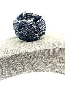 Ballet Brand Blue Gray Beaded Braided Cuff Bracelet New - Picture 1 of 5