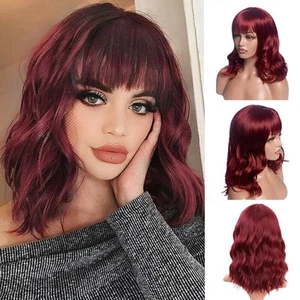 Womens Ladies Bob Short Curly Wavy Natural Red Hair Wigs With Bangs Cosplay Wig - Picture 1 of 6