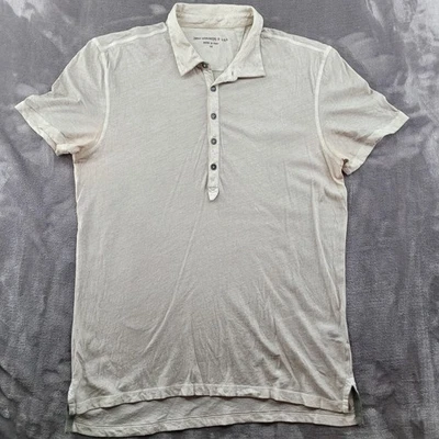 John Varvatos U.S.A. Polo Shirt Mens Medium Beige Slub Lightweight Short Sleeve - Image 1 of 4