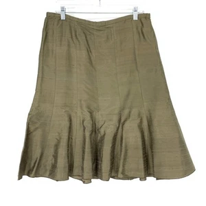 Armani Collezioni Skirt Women's Sz 10 Flared Flounce Hem Silk A-Line Solid Olive - Picture 1 of 5
