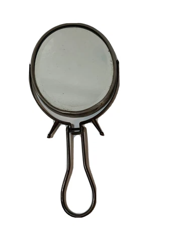 Antique Hand Held Metal Folding Mirror Cover