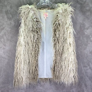 GB Girls Curly Faux Fur Vest Kids XL Beige & Ivory Ombre Game of Thrones Fashion - Picture 1 of 16