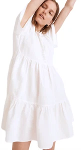 NEW MADEWELL WHITE LINEN BLEND FLUTTER SLEEVE TIERED MINI DRESS SIZE XXS NF890 - Picture 1 of 4