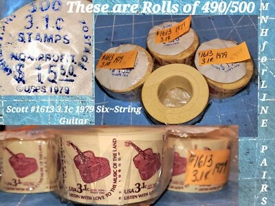 3.1 Cent 1979 Six~String Guitar Orig Coil Roll 490/500 Scott 1613 MNH 4LinePairs - Image 1 of 4