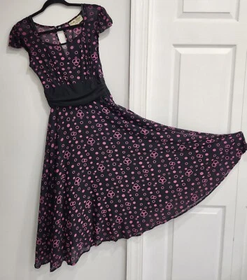 Bettie Page By Tatyana Black and Pink Dot Retro Pin-Up Mesh Wiggle Dress Size XS - Image 1 of 4