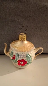 Inge-Glas Germany Old World Christmas Ornament FLORAL TEAPOT Mica glass VTG - Picture 1 of 5