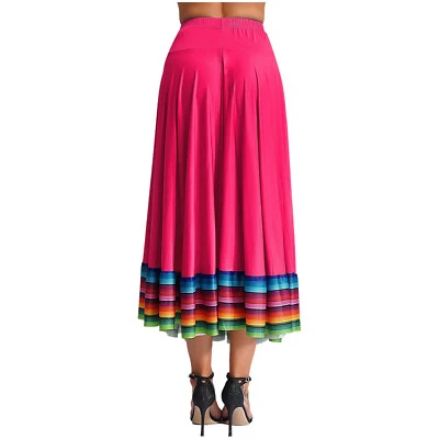 Women Colorful Stripe Dance Skirt Spanish Flamenco Mexican Performance Costume - Image 1 of 4