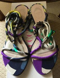 EMILIO PUCCI WOMENS $535 BLACK/GREEN SILD FLAT SANDALS SZ.37/7 NEW IN BOX ITALY - Picture 1 of 12