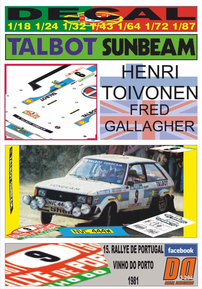 DECAL TALBOT SUNBEAM LOTUS H.TOIVONEN R.PORTUGAL 1981 2nd (04) - Immagine 1 di 1