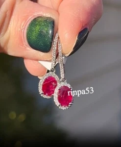 Burmese Syn Pink Ruby Drop-Dangle Earring Red Carpet Wear Women's Jewlery 925 SS - Picture 1 of 8