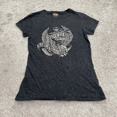 Camiseta Harley-Davidson Gráfica Brillante Brillante Niñas Grande Negra Cuello Redondo Camiseta Foto 1 de 4