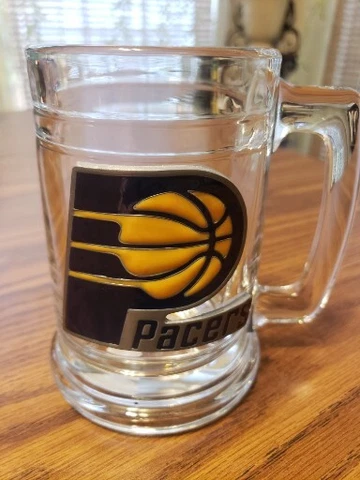 Indiana Pacers NBA Clear Glass Pint Beer Mug Used Basketball Man Cave Cover