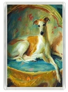WINDHUND CHARMANTER HUND KUNSTDRUCK NEUHEIT KÜHLSCHRANKMAGNET TOLLES GESCHENK - Bild 1 von 1