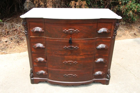 Fine Victorian Rosewood and Walnut Marble Top Bow Front 4 Drawer Chest Dresser Cover