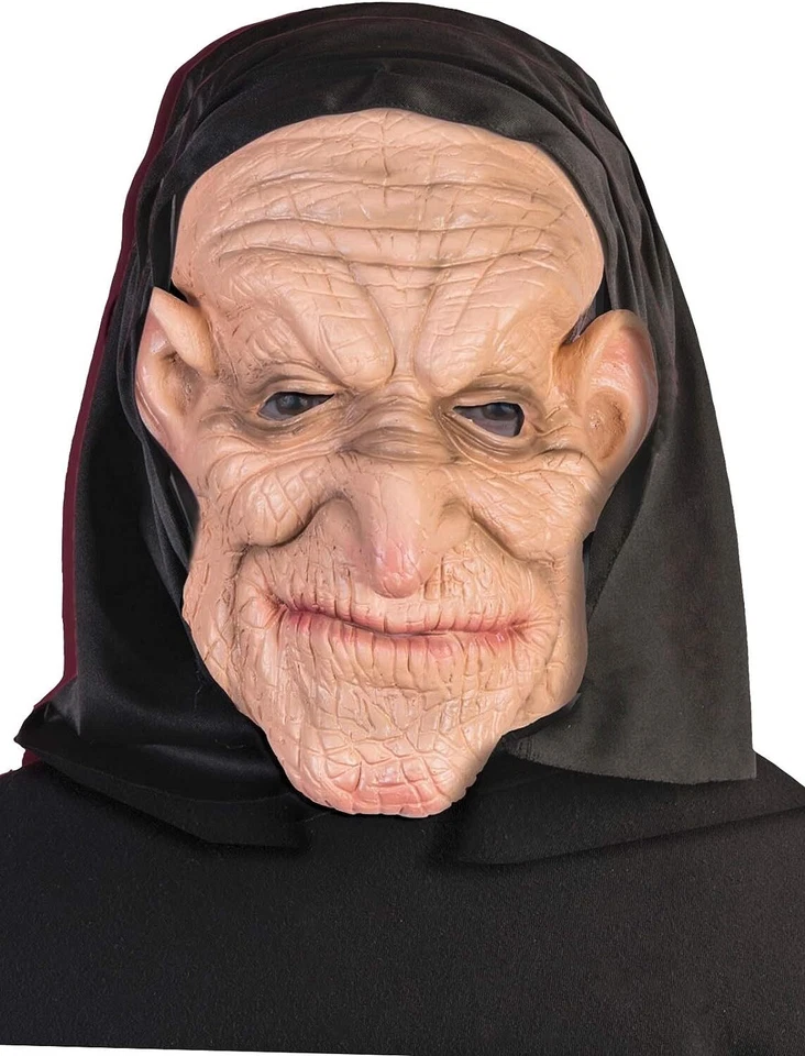 Old Man Hooded Mask Scary Fancy Dress Up Halloween Adult Costume Accessory - Image 1 of 1