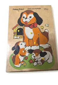 Vtg Dog Puppies Puzzle Wooden Tray Jigsaw Fisher Price Age 2-5 Peek Pick Up Peg - Picture 1 of 8