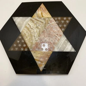 VTG Chinese Checkers Board Game Quartz Marble Granite Stone Onyx Natural Tones - Picture 1 of 19