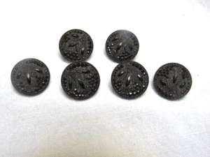 Antikes Set 6 Knöpfe schwarz Glas Spitze ausgefallenes Bild Metallschäfte 1/2" - Bild 1 von 6