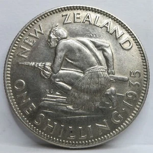 NEUSEELAND 1 Shilling 1935 vz unc Großbritannien Maori Krieger Silber George #E07 - Bild 1 von 6