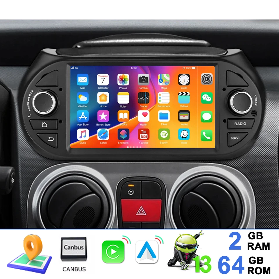 7'' Android13 Autoradio Stereo GPS Navi BT Carplay 64G per Für FIAT Fiorino Qubo - Immagine 1 di 4