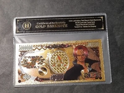 SHANKS IL ROSSO - ONE PIECE - BANCONOTA DORATA DA COLLEZIONE  - Immagine 1 di 4