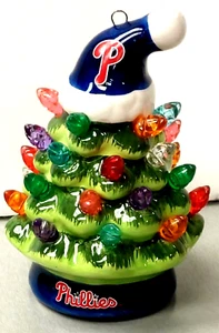Philadelphia Phillies Ceramic Christmas Tree LED Ornament 4 Inch with Santa Hat - Picture 1 of 2
