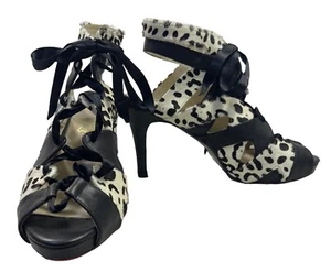 SCARLETTO'S Heels Shoes Stiletto Ribbon Laces Leather Animal Print Size 41 - Bild 1 von 11
