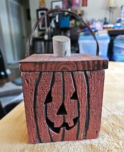 Halloween Carved Jack-O’-Lantern Box Light Up Lamp Wooden *READ*