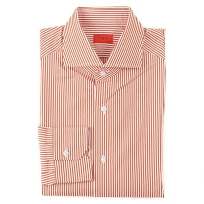 Camisa de vestir Isaia de algodón a rayas naranja 'Mix' ajuste a medida 15,5 (UE 39) NUEVA CON ETIQUETAS Foto 1 de 4