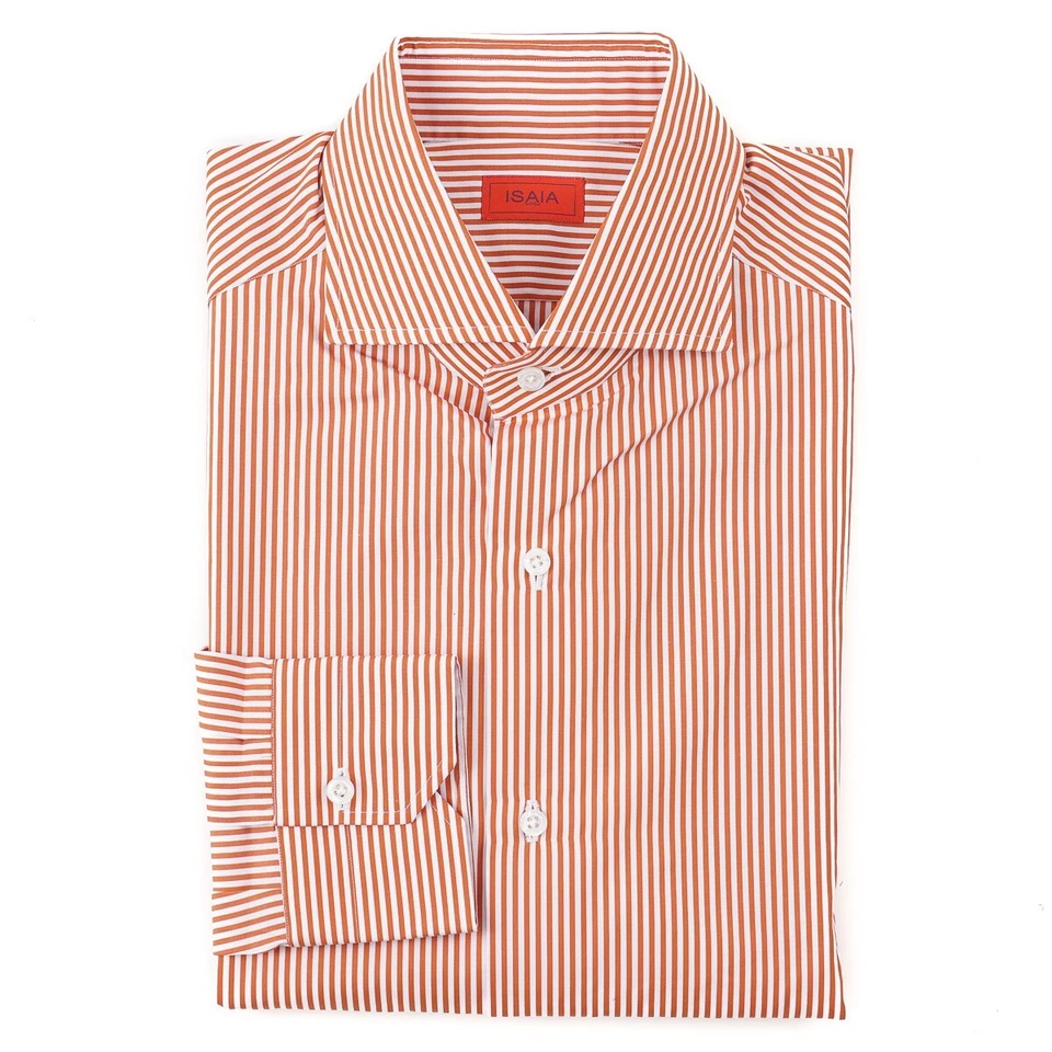 Camisa de vestir Isaia de algodón a rayas naranja 'Mix' ajuste a medida 15,5 (UE 39) NUEVA CON ETIQUETAS Foto 1 de 4