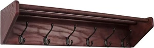 Wooden Mallet 6 Shelf, Black Hooks, Mahogany Coat Rack - Picture 1 of 1