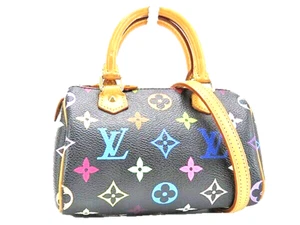 Rank A! Louis Vuitton Rare Mini Multicolor Black Speedy Bag Purse Monogram Auth - Picture 1 of 10