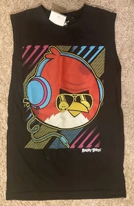 Angry Birds Sleeveless Shirt Boys Size Medium  8 Red Bird Sunglasses Pigs ￼new - Picture 1 of 2