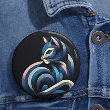 Custom Pin Button Badge Art Deco Blue Spectrum Geometric Cat Retro Pet Gift Fun