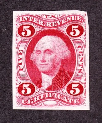 US R24TC3a 5c Certificate Revenue Trial Color on India Paper VF SCV $110 (001) - Image 1 of 2