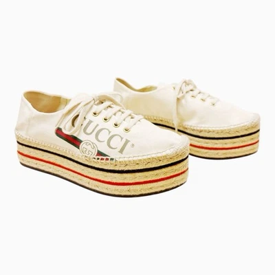 GUCCI Lilibeth Alpargatas Plataforma Con Cordones EU 40.5 US 10.5 Lona GG Zapatilla Foto 1 de 4