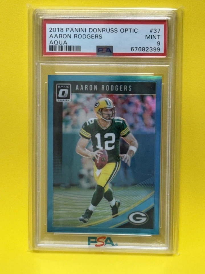2018 Panini Optic Aqua Aaron Rodger’s PSA 9 #196/299 Rare Low Pop - Image 1 of 2