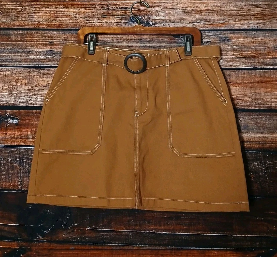 Falda Denim Co Talla 10 Marrón Cinturón Parche Bolsillo Cremallera Mosca 100% Algodón Corta Foto 1 de 4