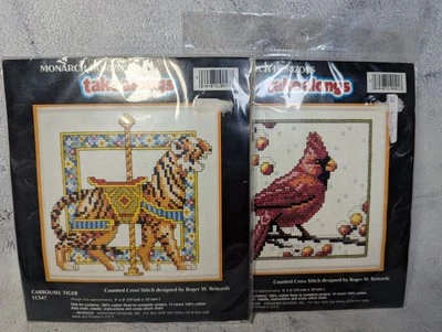 Monarch Horizons Take Along Cross Stitch Kit Winter Cardinal Carrousel Tiger  - Image 1 of 4