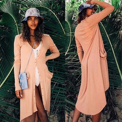 Free People пляж ребристый вверх Bonita макси кардиган Hi низкое платье размер XS персиковый - Изображение 1 из 4