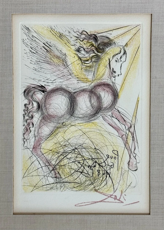 Salvador Dali c.1968 Pegasus Signed Original Etching Mythology Flying Horse Art - Image 1 of 4