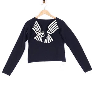 Commense Maglione Nero Rigato Fiocco Frontale Pullover Taglia M Statement Knit - Foto 1 di 8