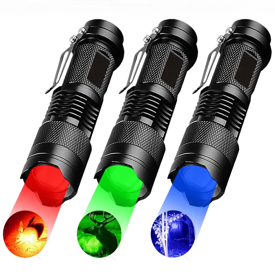 3X LED Taschenlampe Rot/Blau/Grün Licht Taschenlicht Emegency Licht Jagd Lampe - Bild 1 von 4