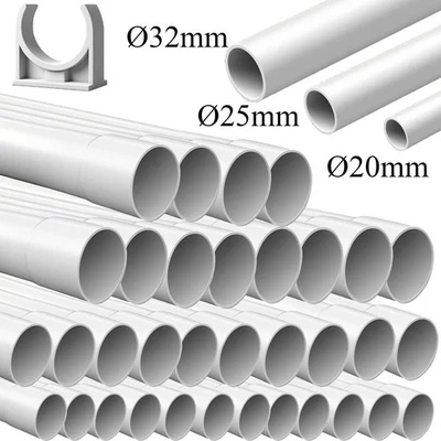 DEPMOG Elektrorohr Stangenrohr Leerrohr M20 25 32 PVC Installation Kabel Rohr+Schellen