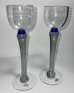 MCM *signiert* Dänisches mundgeblasenes Glas klar blau grau langstielig Likör Cordial - Bild 1 von 14