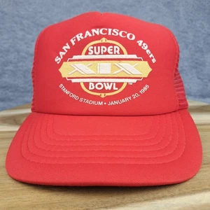 Gorra gorra vintage de los San Francisco 49ers espalda a presión roja Super Bowl 1985 malla camionero - Imagen 1 de 8