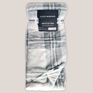 Neu mit Etikett Lucky Brand Druck Plüsch Überwurf Kunst Kaninchenfell 50x70 grün kariert Decke - Bild 1 von 5