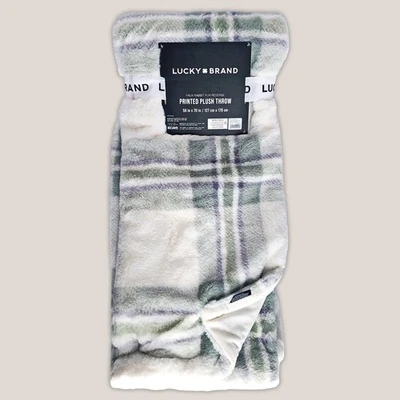 NUEVO CON ETIQUETAS Manta a Cuadros Verde 50x70 Piel de Conejo Imitación Estampado Marca Lucky Foto 1 de 4