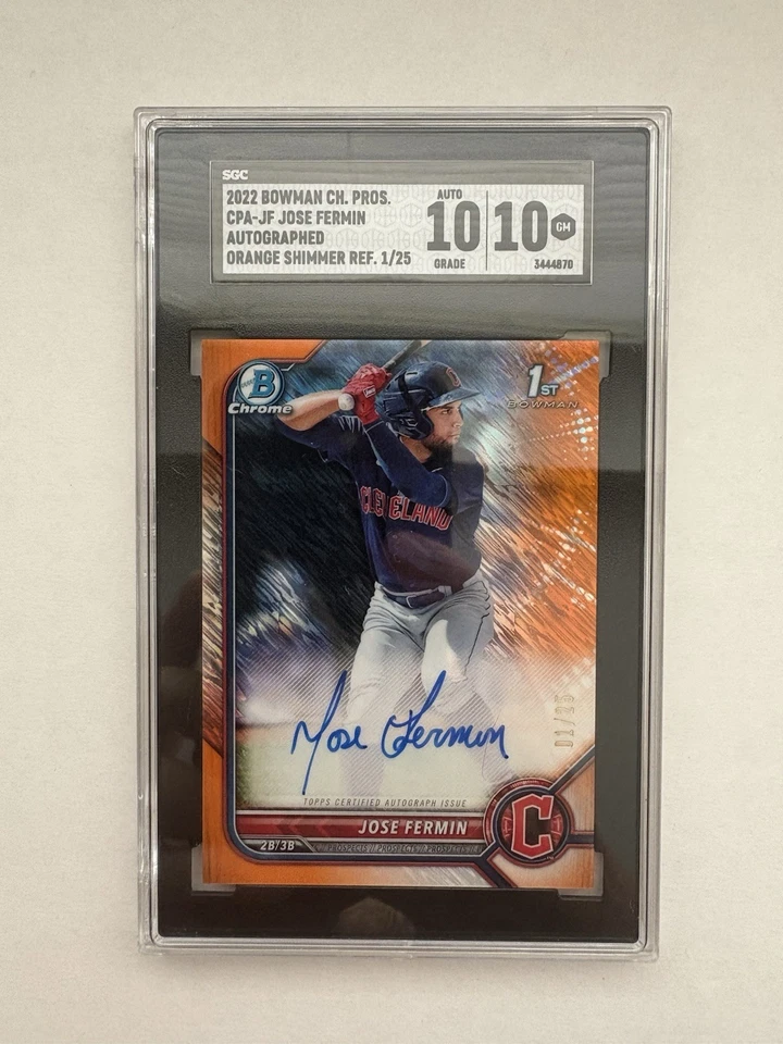 2022 Bowman Chrome Prospects JOSE FERMIN Cardinals Orange Auto /25 SGC 10 - Image 1 of 1
